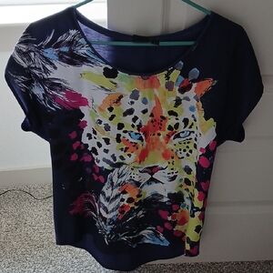 Rock & Republic Multicolor Leopard Print Short Sleeve Top